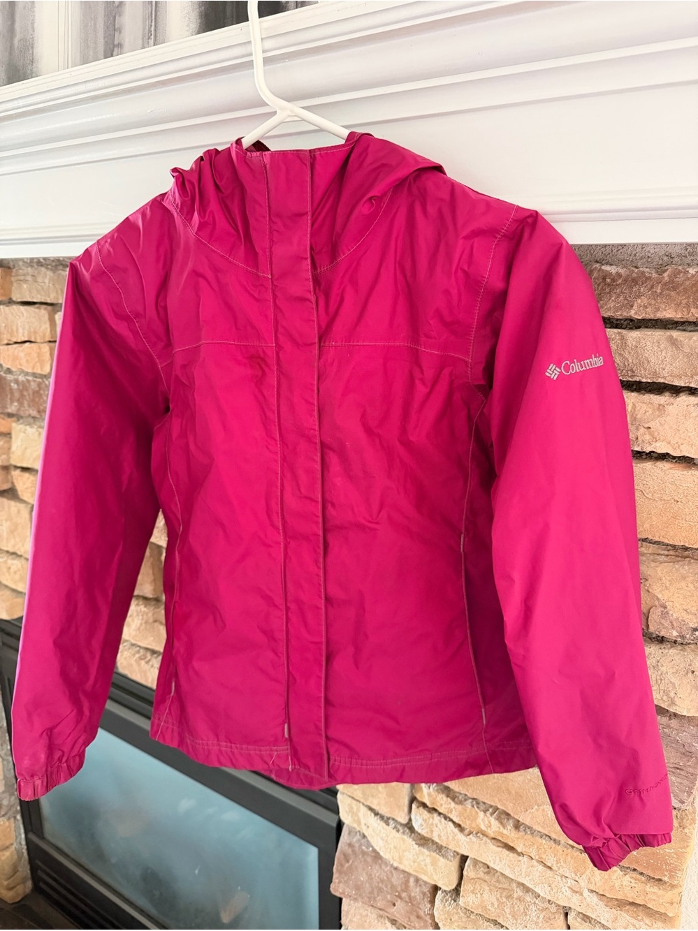 Columbia Bright Pink Hooded Kids' Rain Jacket